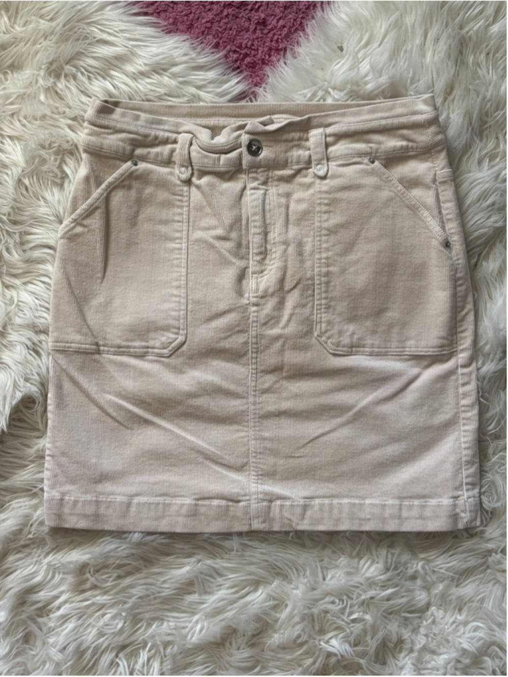 Promod Short corduroy mini skirt. A-line. Side buttons. 4 pockets cotton indie